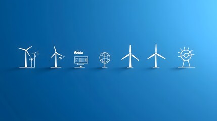 Poster - Comprehensive collection of clean energy icons featuring symbols for electric vehicle charging wind power solar power and other sustainable technology solutions against a clean white background