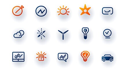 Aufkleber - Comprehensive collection of clean linear icons featuring symbols for electric vehicle charging wind power and other sustainable technology solutions against a clean white background