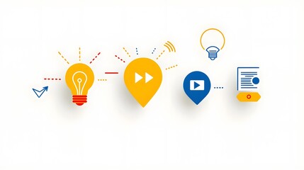 Fototapete - Collection of 6 linear minimalist icons depicting essential digital marketing elements like advertising targets social media influence online video content