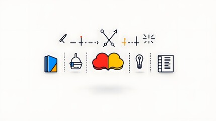 Fototapete - A comprehensive icon set featuring a collection of linear symbols that represent the concepts of knowledge  learning  and intelligence  The set includes icons depicting a book  a mind  and creativity