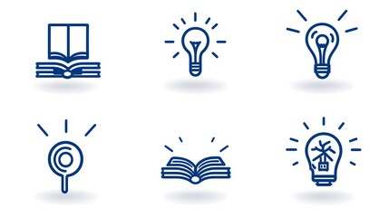 Leinwandbilder - Comprehensive set of linear icons depicting the concepts of knowledge learning and intelligence  The icons include symbols for a book a mind and creativity