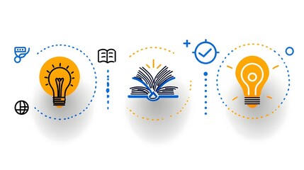 Leinwandbilder - Collection of 6 linear icons representing the concept of knowledge learning and intelligence  The set includes icons depicting a book a mind and creativity