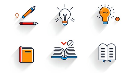 Leinwandbilder - This comprehensive icon set features a collection of 6 linear icons that represent the concepts of knowledge learning and intelligence  The set includes icons depicting a book a mind and creativity