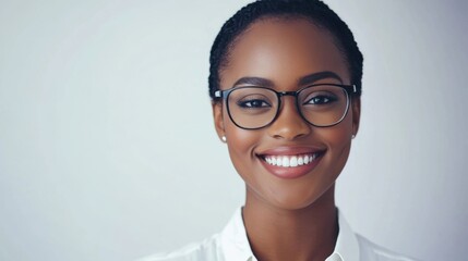 Canvas Print - Confident Woman Smiling with Glasses - Inspiring Portrait