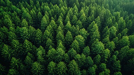 Wall Mural - dense green forest with towering trees showcasing vibrant foliage in a serene landscape