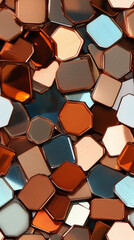 Wall Mural - seamless vibrant reflections: hexagonal mosaic of copper and blue iridescent shapes for stunning bac