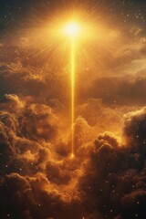 Wall Mural - A yellow light is shining through the clouds