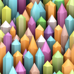 Wall Mural - seamless colorful geometric crystals and sharp peaks: vibrant 3d render of multicolored tapered shap