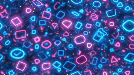 Wall Mural - seamless vibrant neon shapes on a dark background: abstract design featuring colorful geometric patt