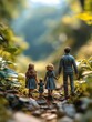 © Rekalawa - A family of figurines walks hand-in-hand through a lush, green forest path.