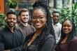 © miss_fortuna - African female leader standing with the team in an office. Generative AI