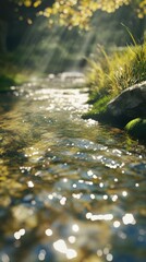 Wall Mural - Sunlight dances on a tranquil stream, showcasing the beauty of nature in serene detail.