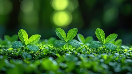 Wall Mural - green sprouts emerging in a lush forest, showcasing nature's new growth during springtime
