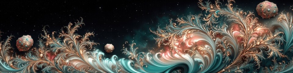 Wall Mural - stunning abstract space art with cosmic waves and swirling planets creating a mesmerizing interstell