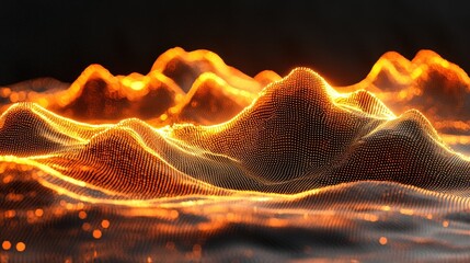 Wall Mural - glowing orange and black particle landscape: an abstract digital art piece