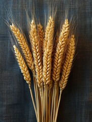 Wall Mural - A bundle of golden wheat stalks arranged against a textured background.