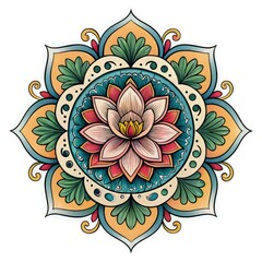 Sticker - Intricate Mandala Tattoo Design Featuring a Vibrant Flower. Generative AI