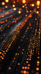 Aufkleber - Abstract background of glowing particles flowing on digital grid network creating big data stream with shallow depth of field