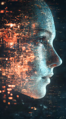 Aufkleber - Profile of a human face merging with electronic circuits and binary code, representing the concept of artificial intelligence