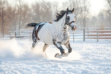 Wall Mural - knabstrupper horse running in winter landscape