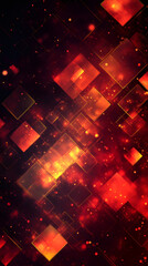 Poster - Glowing squares overlapping on dark red background creating technological and futuristic atmosphere