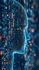 Leinwandbilder - Artificial intelligence processing data creating a digital human face, concept of machine learning and big data