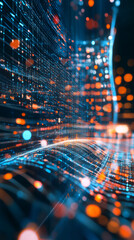 Poster - Digital wave rippling through cyberspace, glowing bokeh lights illuminating data streams and technological connectivity