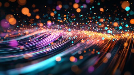 Canvas Print - an intricate network of glowing fiber optic cables, spreading across a dark surface