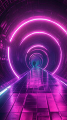 Aufkleber - Futuristic tunnel perspective illuminated by glowing pink and turquoise neon lights creating a vibrant and colorful atmosphere