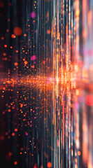 Fototapete - Glowing particles moving along fiber optic cables creating a futuristic technological background