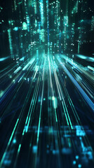 Aufkleber - Light trails and binary code creating a digital rain effect on a dark background, perfect for technology and communication concepts
