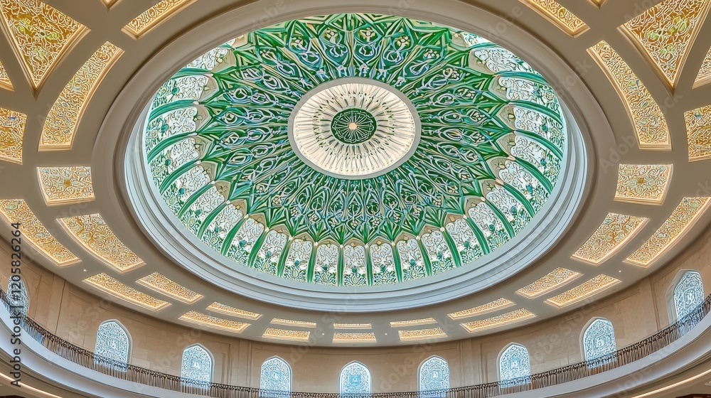 Ornate Dome Ceiling with Intricate Green and Gold Detailing ...