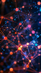 Poster - Complex structures forming with glowing dots and interconnected lines, creating a vibrant and futuristic network of digital communication