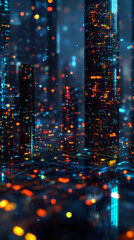 Poster - Futuristic cityscape at night, illuminated by vibrant lights and digital data streams, creating a mesmerizing spectacle of advanced technology