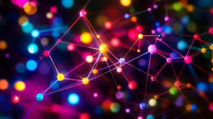 Aufkleber - A vibrant abstract image featuring colorful dots connected by lines, creating a dynamic network of lights against a dark background.