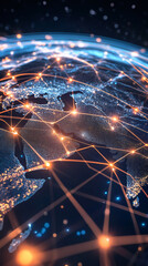 Poster - Planet Earth rotating and showing global network and data exchange, worldwide communication and internet of things concept