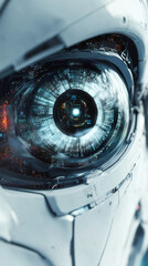 Aufkleber - Close-up of a robotic eye revealing intricate circuitry and data streams, suggesting advanced artificial intelligence and visual processing capabilities
