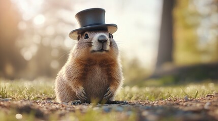 Adorable Prairie Dog in Top Hat Outdoors