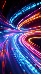 Aufkleber - Digital binary stream creating vibrant light trails representing rapid data transmission