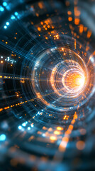 Aufkleber - Data stream flowing through futuristic fiber optic cable tunnel transmitting internet and network information through cyberspace