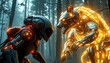 © rony - Robotic Canine and Humanoid Meet in a Dark Forest