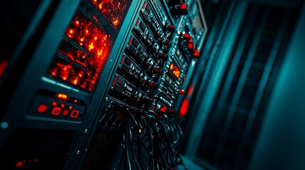 Wall Mural - server room, data center, network, technology, glowing, cables, maintenance, digital infrastructure,