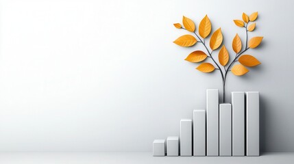 Wall Mural - stylized tree icon with digital leaves rising from a growth chart on a clean white background, symbo