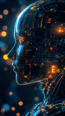 Aufkleber - Profile view of a futuristic android showcasing complex circuitry, symbolizing the advancements in artificial intelligence and robotics