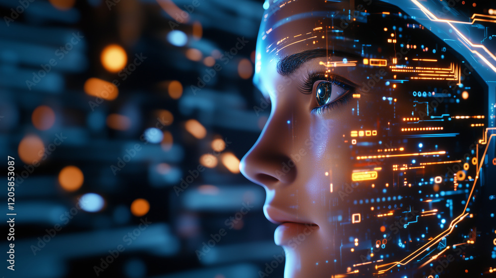 Стоковое фото «Design a digital interface featuring a humanoid robot ...