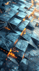 Leinwandbilder - Metallic cubes forming a complex and futuristic geometric pattern with orange lights, creating an abstract and technological background