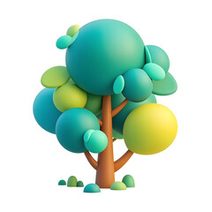 Wall Mural - Cartoon tree 3D render stylized green foliage