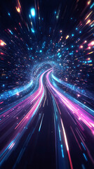 Aufkleber - Colorful light trails forming a tunnel effect, simulating time travel through space and reaching a bright destination