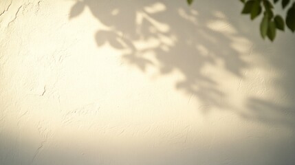 Aufkleber - A blurred shadow of a single plant leaf dances softly against a white wall, evoking a serene vibe perfect for spring and summer moments of calm and reflection
