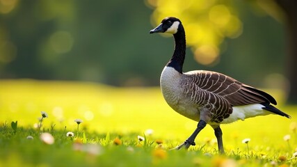 majestic canadian goose stroll in sunny meadow